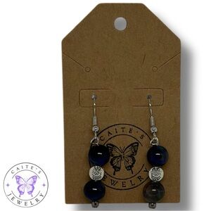 Handmade Silver Fishhook Earrings with Galaxy Tiger’s Eye Beads